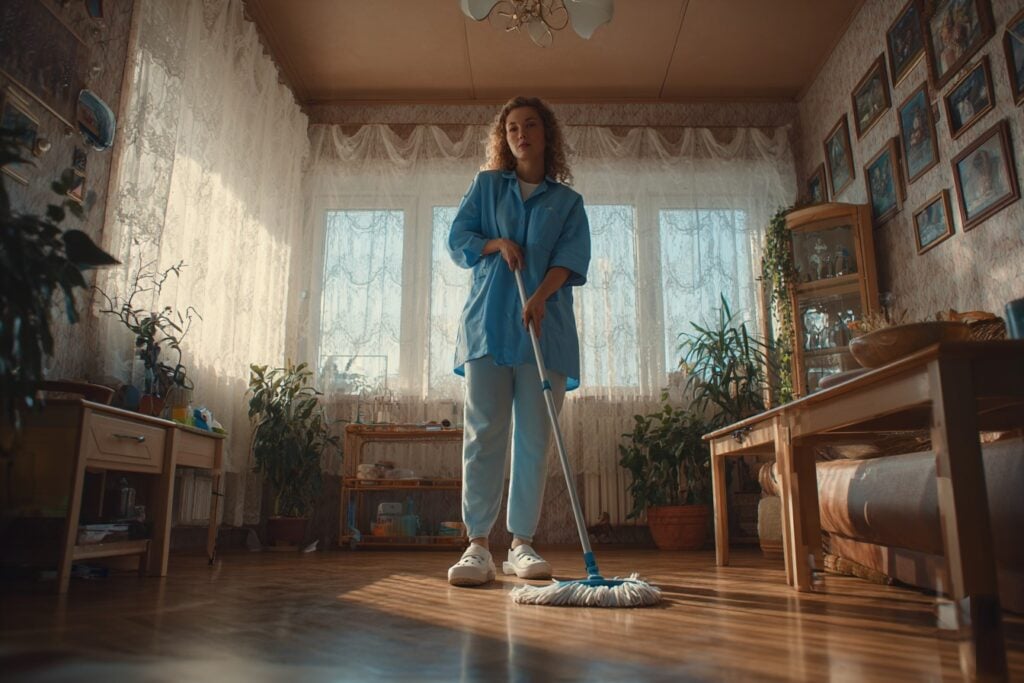 Wmo hulp in de huishouding - schoonmaker dweilt vloer