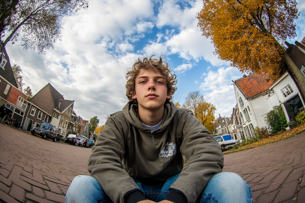 Jongen zit op straat