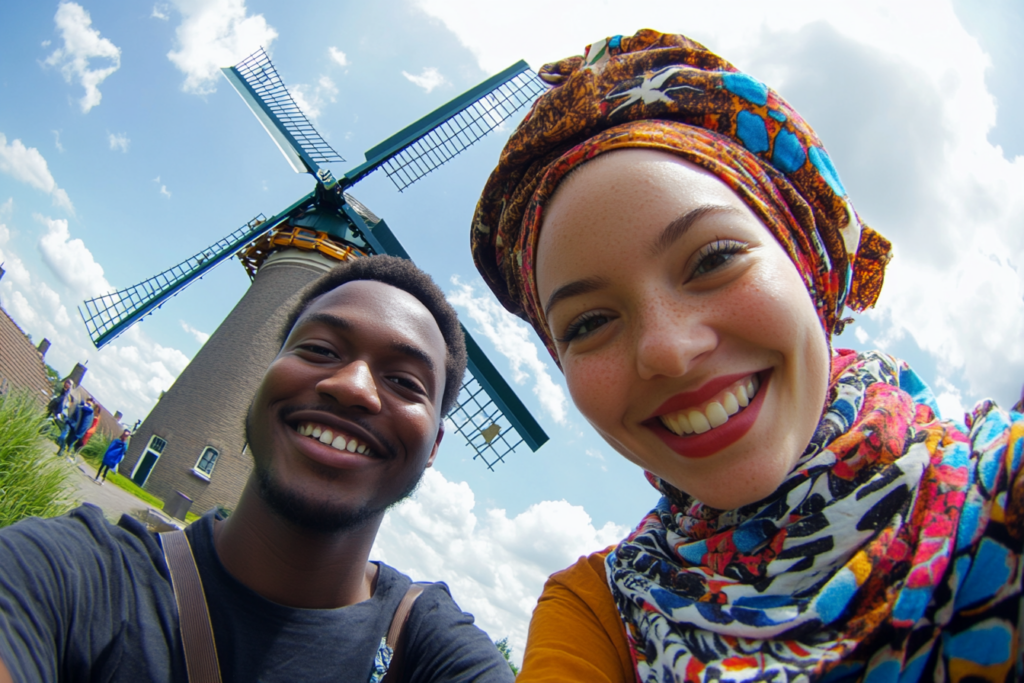 Man en vrouw bij windmolen