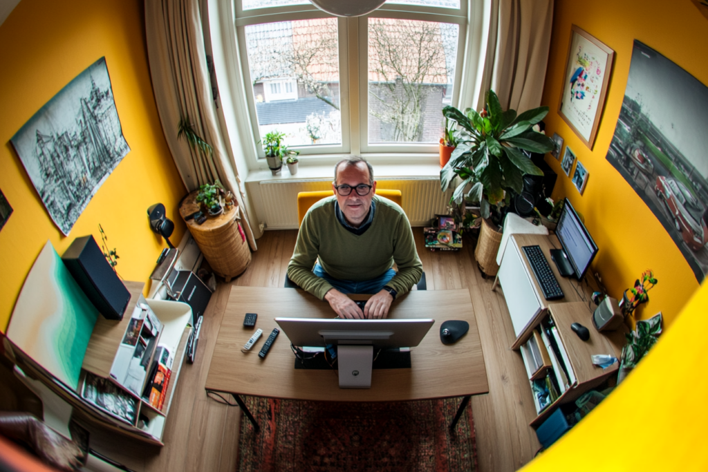 Man achter bureau